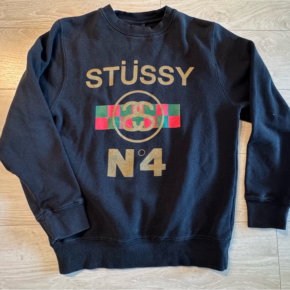 Stussy Black Crewneck Sweater with Graphic Design